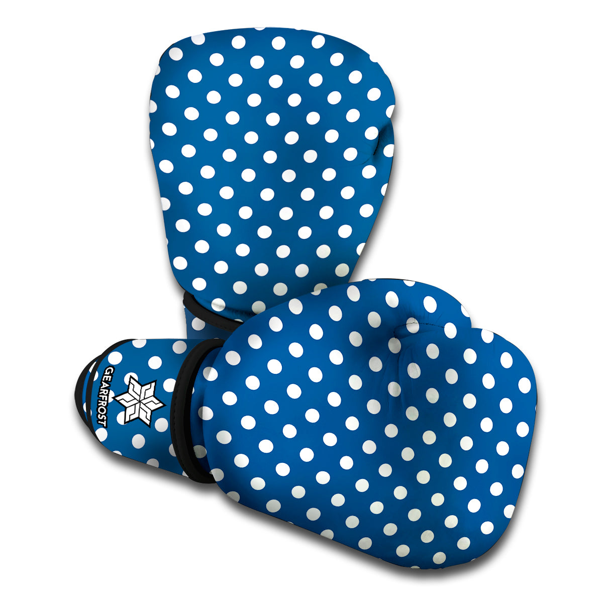 Navy And White Polka Dot Pattern Print Boxing Gloves