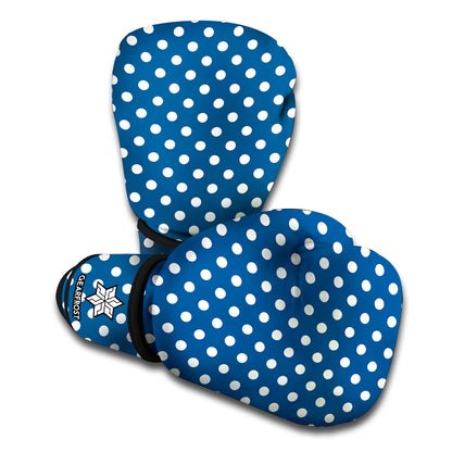 Navy And White Polka Dot Pattern Print Boxing Gloves