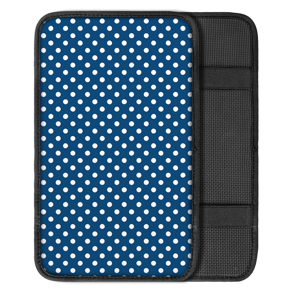Navy And White Polka Dot Pattern Print Car Center Console Cover