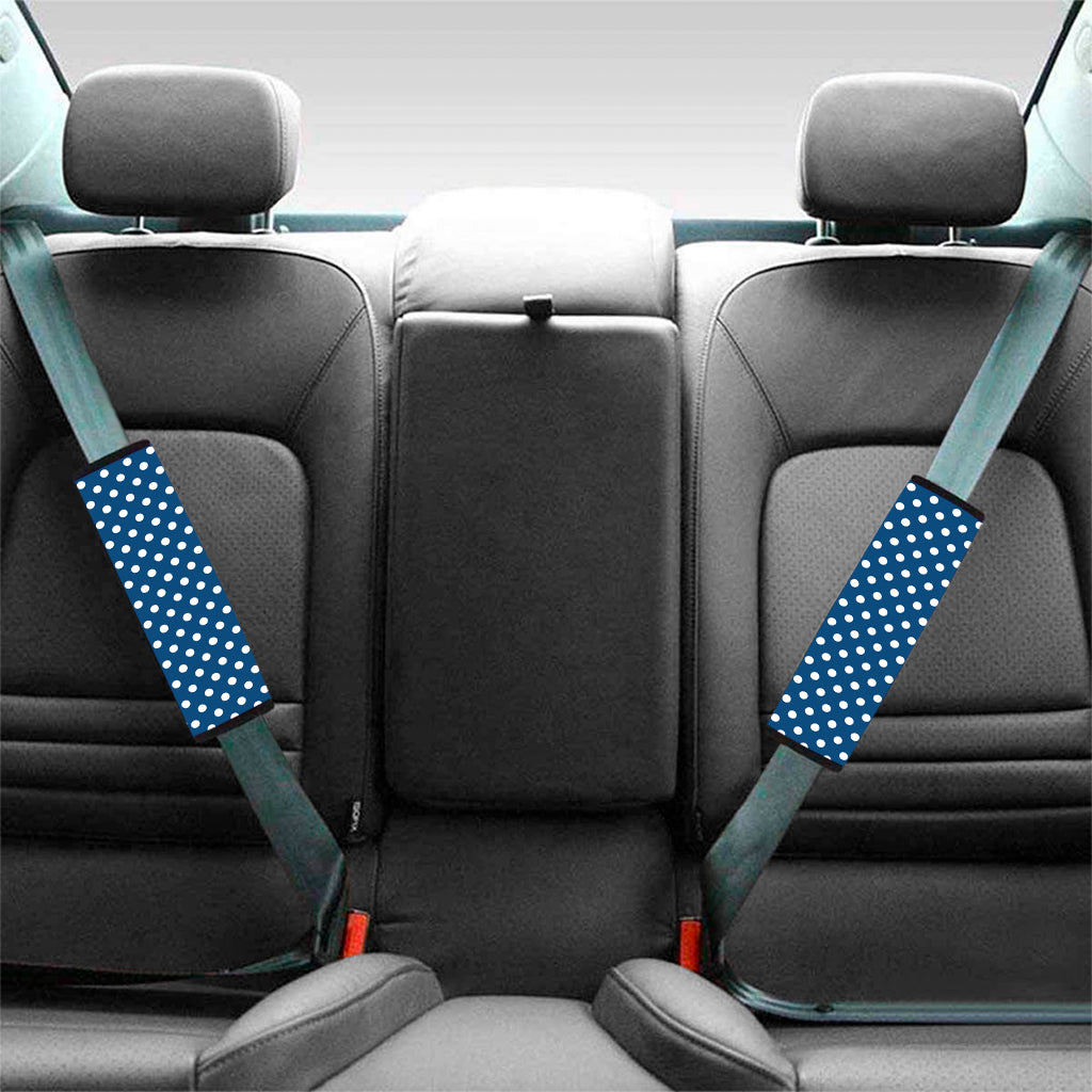 Navy And White Polka Dot Pattern Print Car Seat Belt Covers