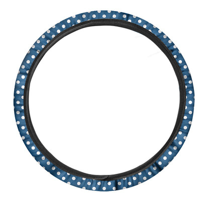 Navy And White Polka Dot Pattern Print Car Steering Wheel Cover