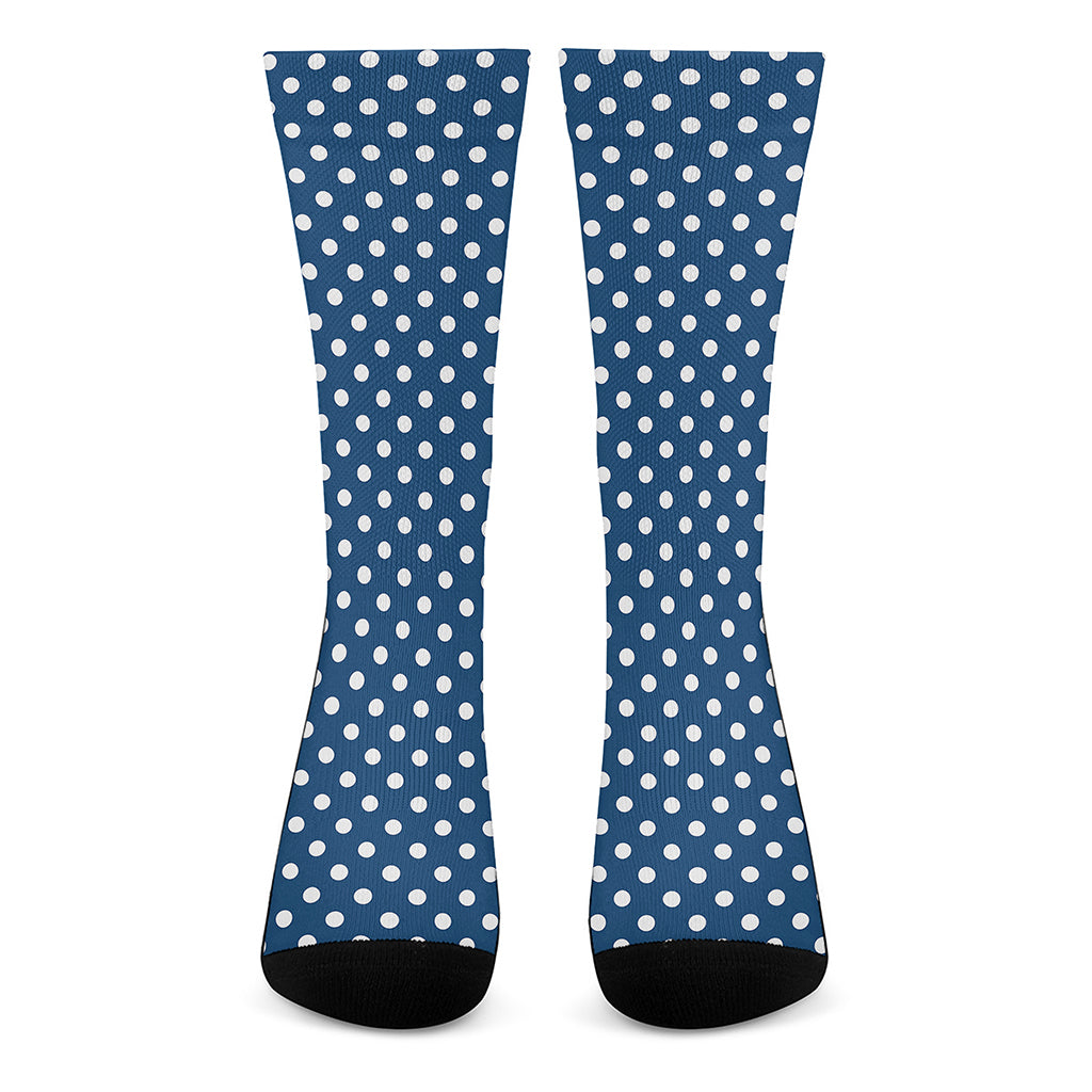 Navy And White Polka Dot Pattern Print Crew Socks
