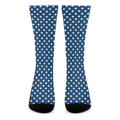 Navy And White Polka Dot Pattern Print Crew Socks