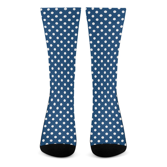 Navy And White Polka Dot Pattern Print Crew Socks