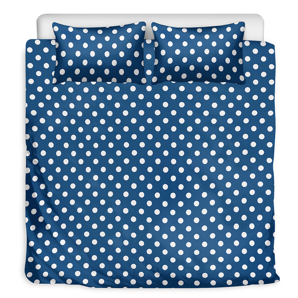 Navy And White Polka Dot Pattern Print Duvet Cover Bedding Set