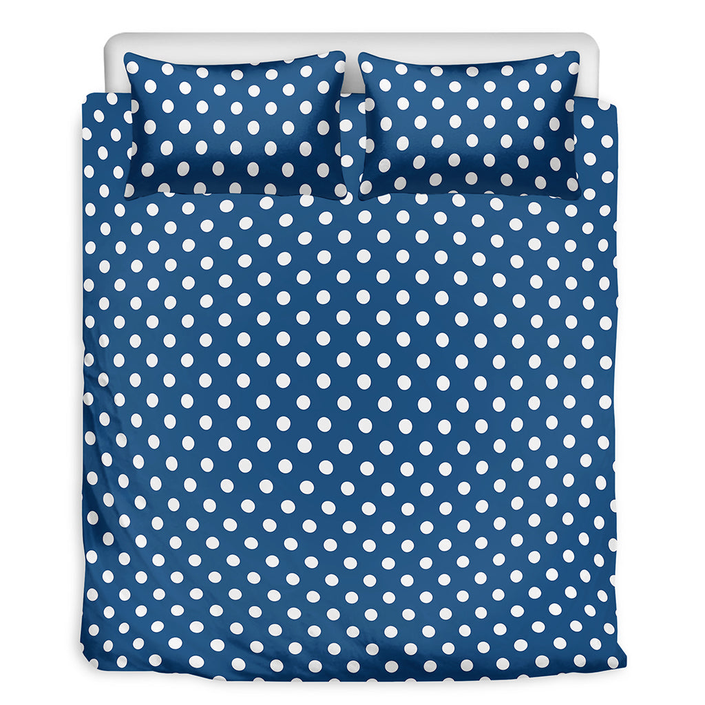 Navy And White Polka Dot Pattern Print Duvet Cover Bedding Set