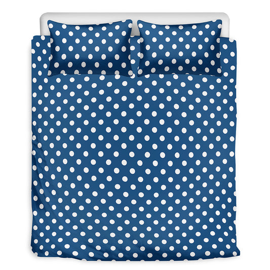 Navy And White Polka Dot Pattern Print Duvet Cover Bedding Set