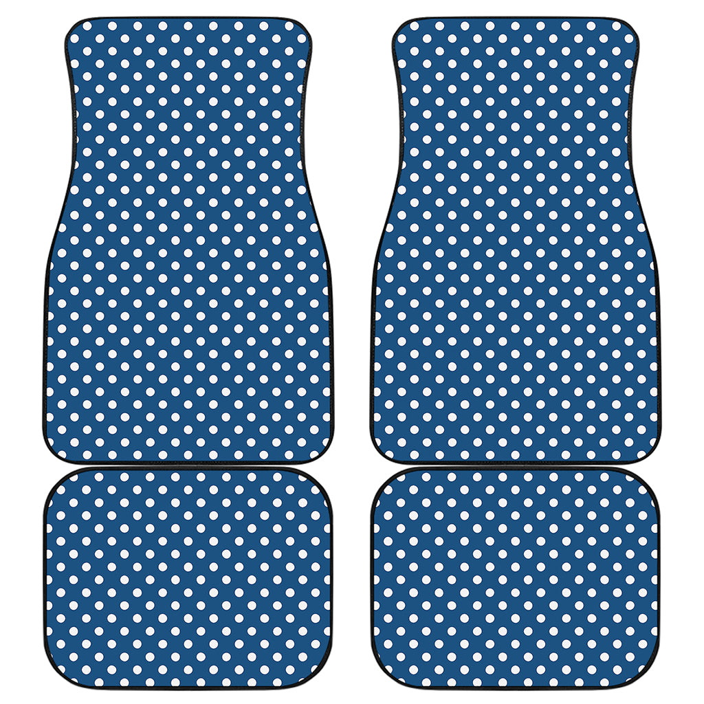 Navy And White Polka Dot Pattern Print Front and Back Car Floor Mats