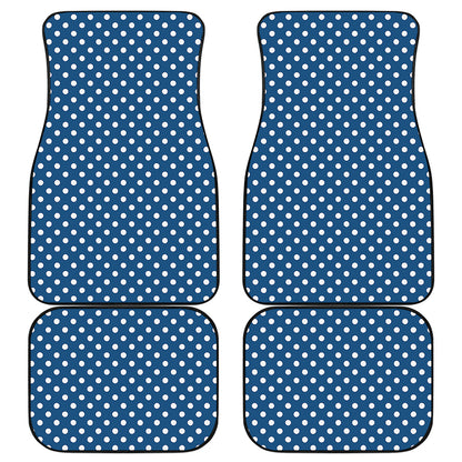 Navy And White Polka Dot Pattern Print Front and Back Car Floor Mats