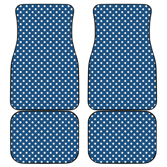 Navy And White Polka Dot Pattern Print Front and Back Car Floor Mats