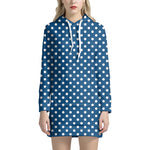 Navy And White Polka Dot Pattern Print Hoodie Dress