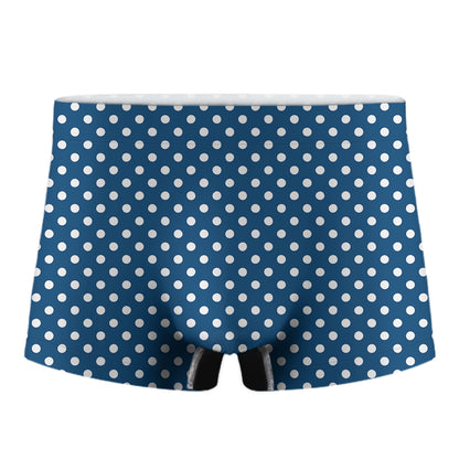 Navy And White Polka Dot Pattern Print Men's Boxer Briefs