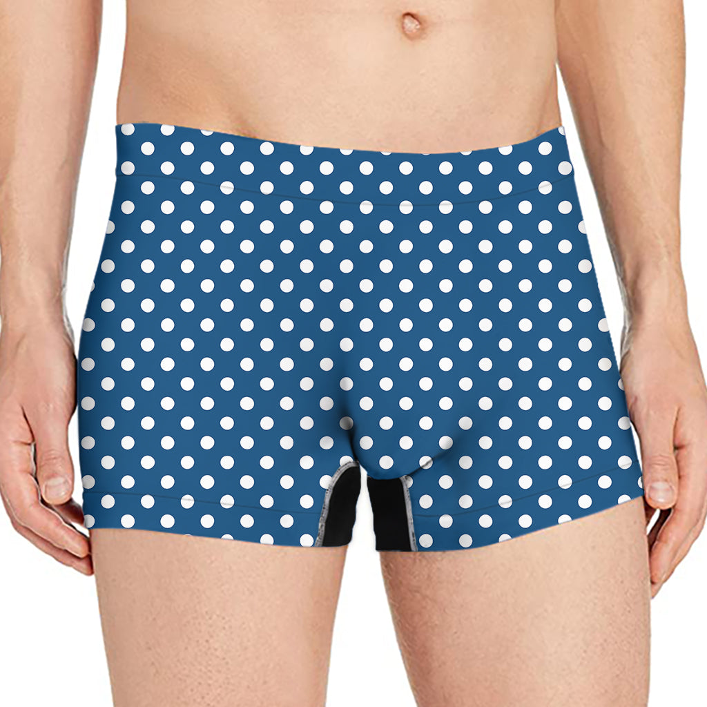 Navy And White Polka Dot Pattern Print Men's Boxer Briefs