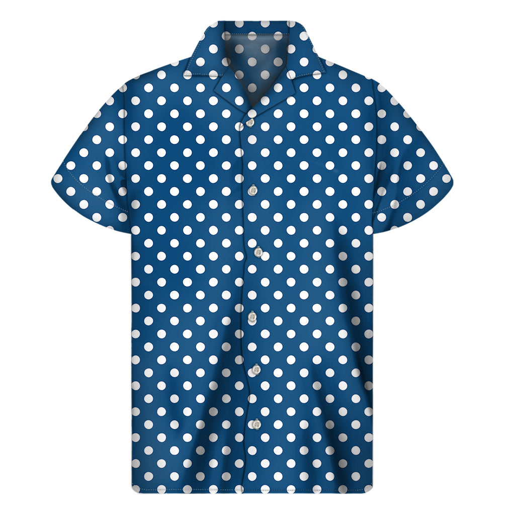 Navy And White Polka Dot Pattern Print Men's Short Sleeve Shirt
