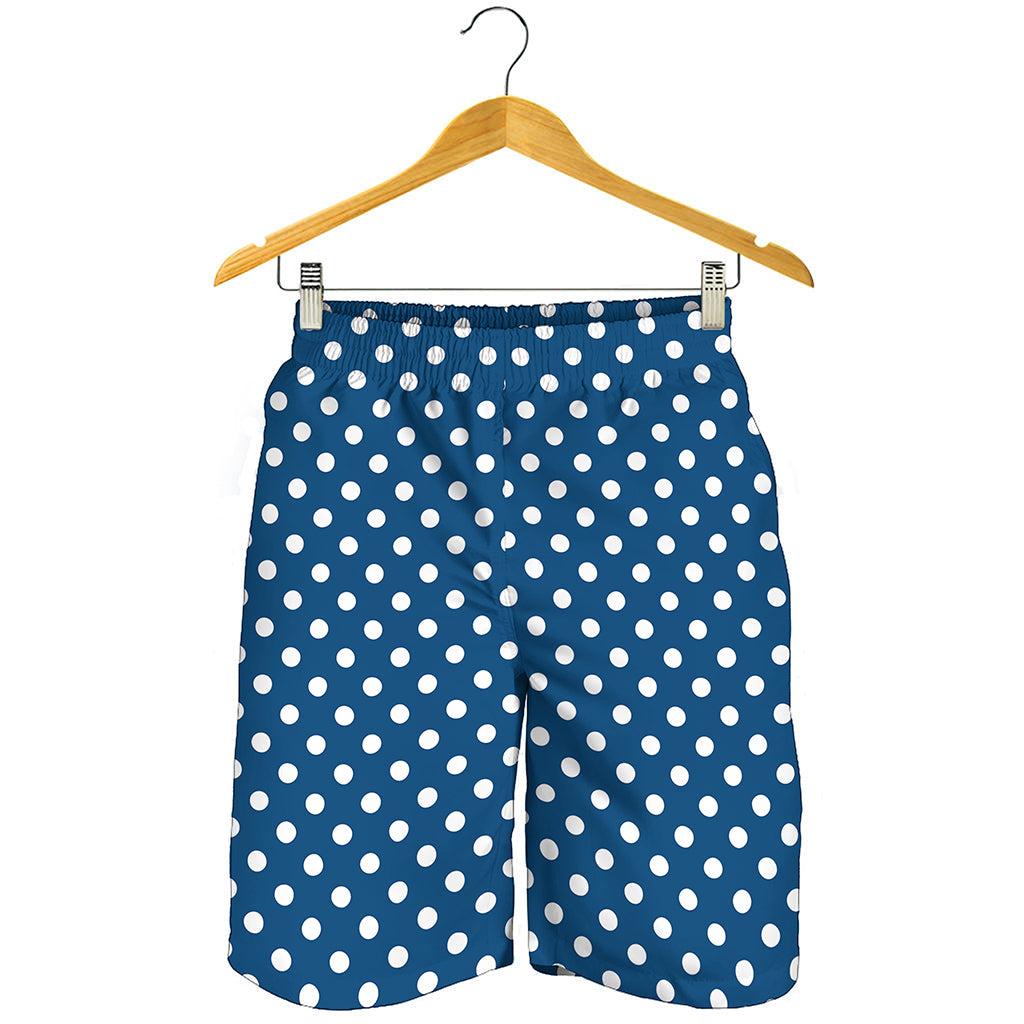 Navy And White Polka Dot Pattern Print Men's Shorts