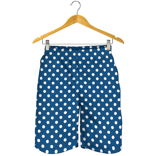 Navy And White Polka Dot Pattern Print Men's Shorts