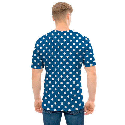 Navy And White Polka Dot Pattern Print Men's T-Shirt