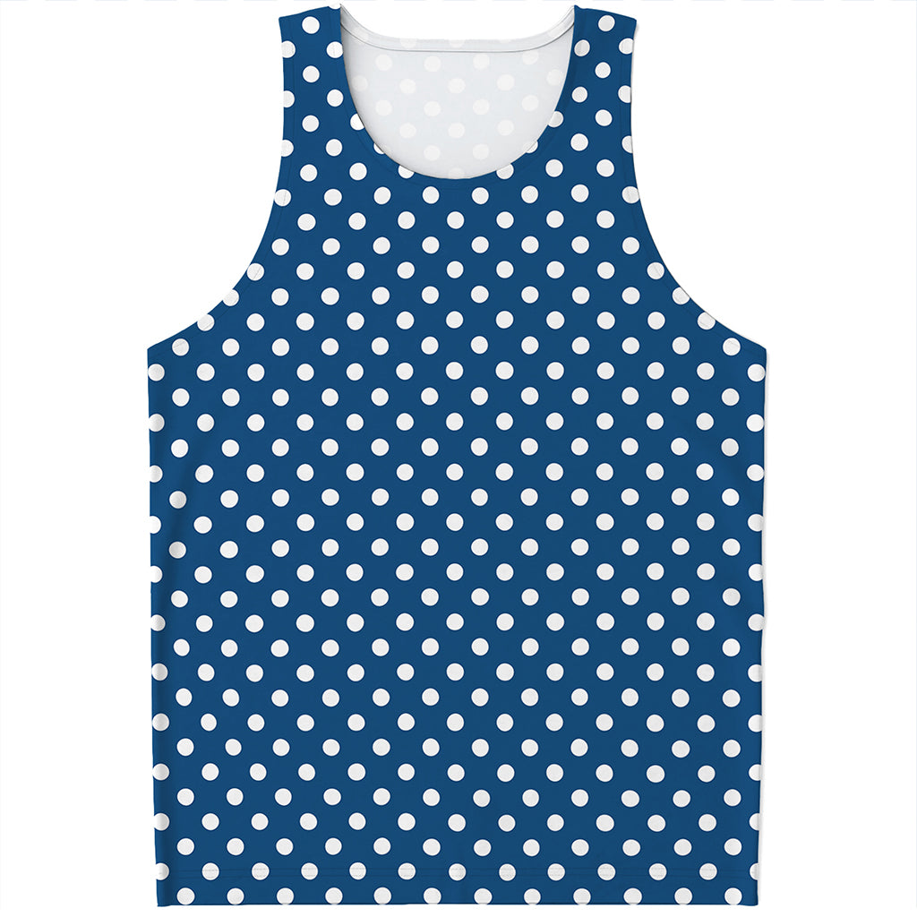 Navy And White Polka Dot Pattern Print Men's Tank Top