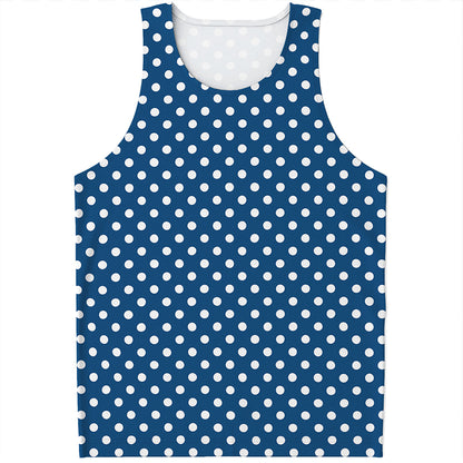 Navy And White Polka Dot Pattern Print Men's Tank Top