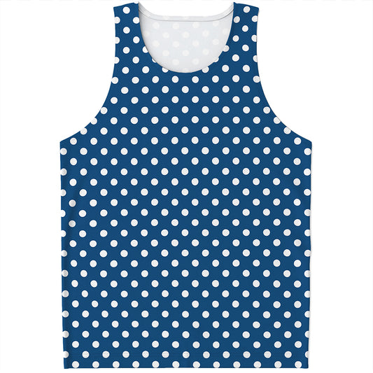 Navy And White Polka Dot Pattern Print Men's Tank Top