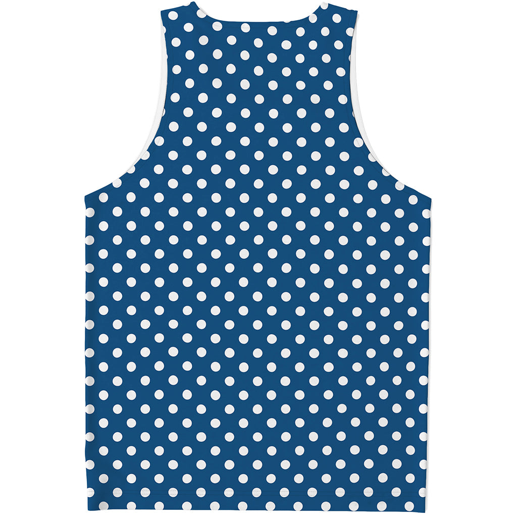 Navy And White Polka Dot Pattern Print Men's Tank Top