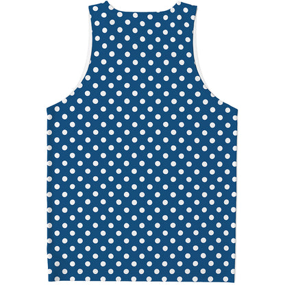 Navy And White Polka Dot Pattern Print Men's Tank Top