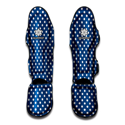 Navy And White Polka Dot Pattern Print Muay Thai Shin Guard
