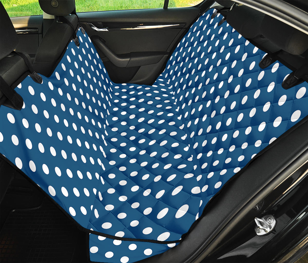 Navy And White Polka Dot Pattern Print Pet Car Back Seat Cover