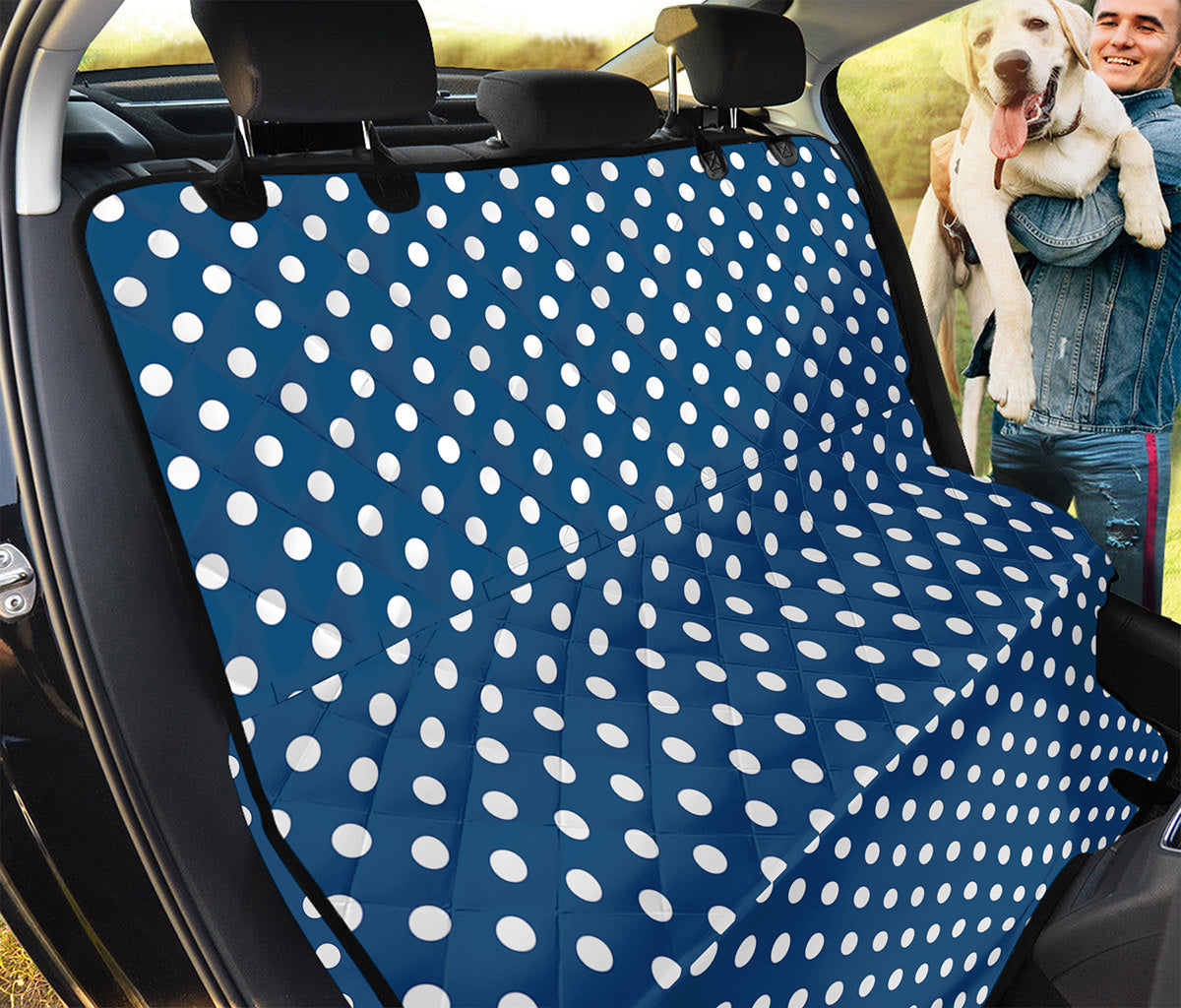 Navy And White Polka Dot Pattern Print Pet Car Back Seat Cover