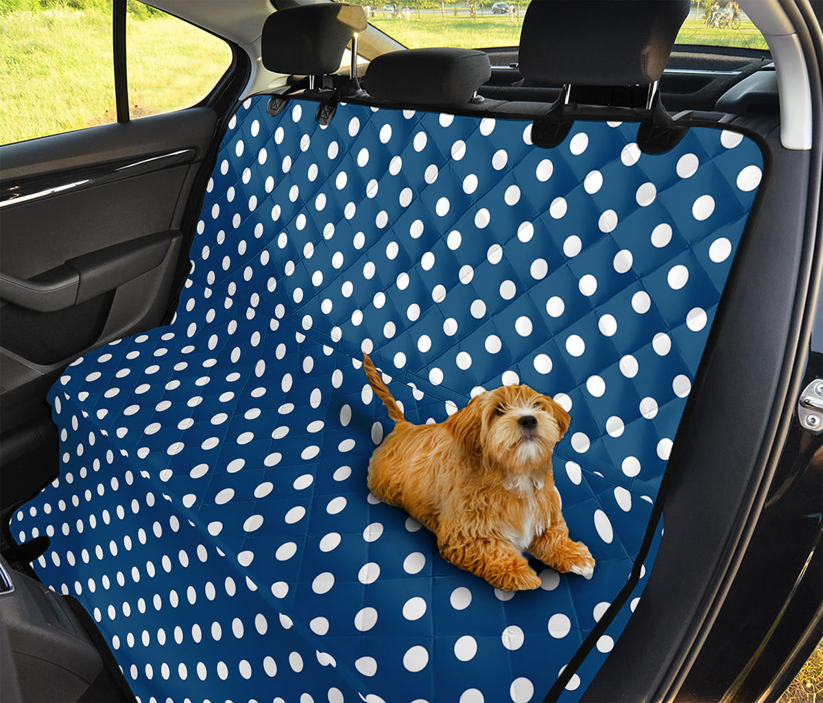 Navy And White Polka Dot Pattern Print Pet Car Back Seat Cover