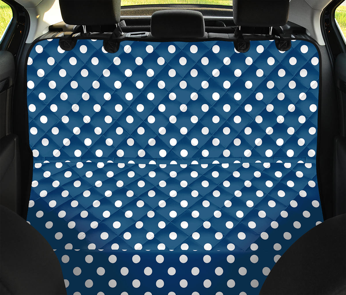 Navy And White Polka Dot Pattern Print Pet Car Back Seat Cover