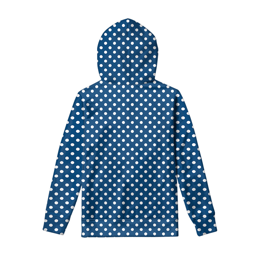 Navy And White Polka Dot Pattern Print Pullover Hoodie