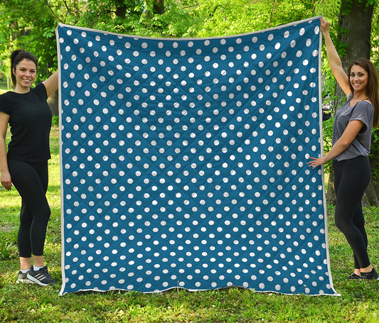 Navy And White Polka Dot Pattern Print Quilt