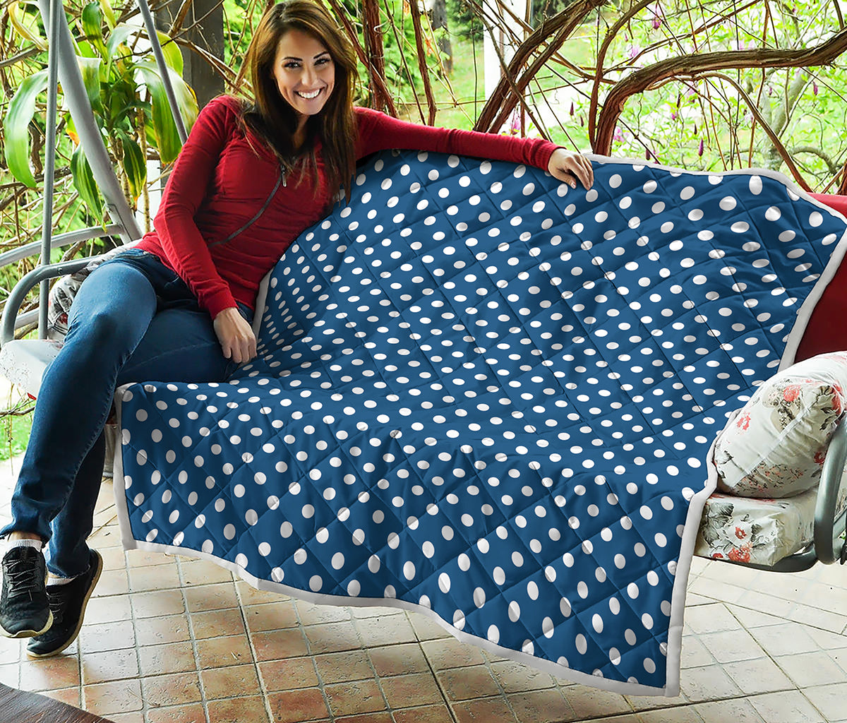 Navy And White Polka Dot Pattern Print Quilt