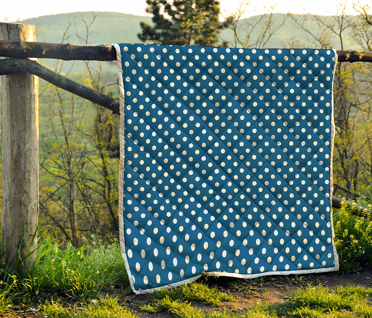 Navy And White Polka Dot Pattern Print Quilt