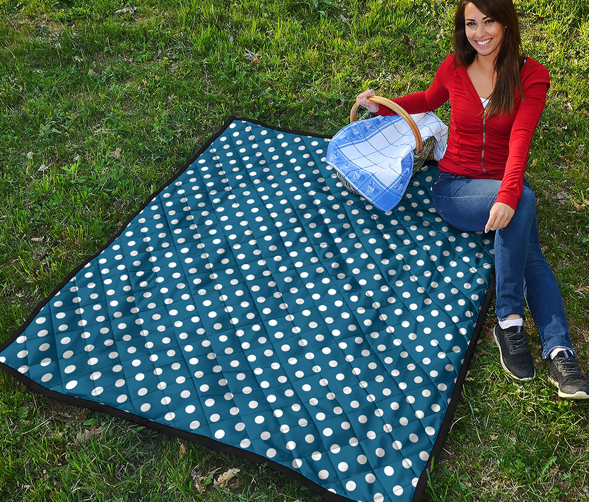 Navy And White Polka Dot Pattern Print Quilt
