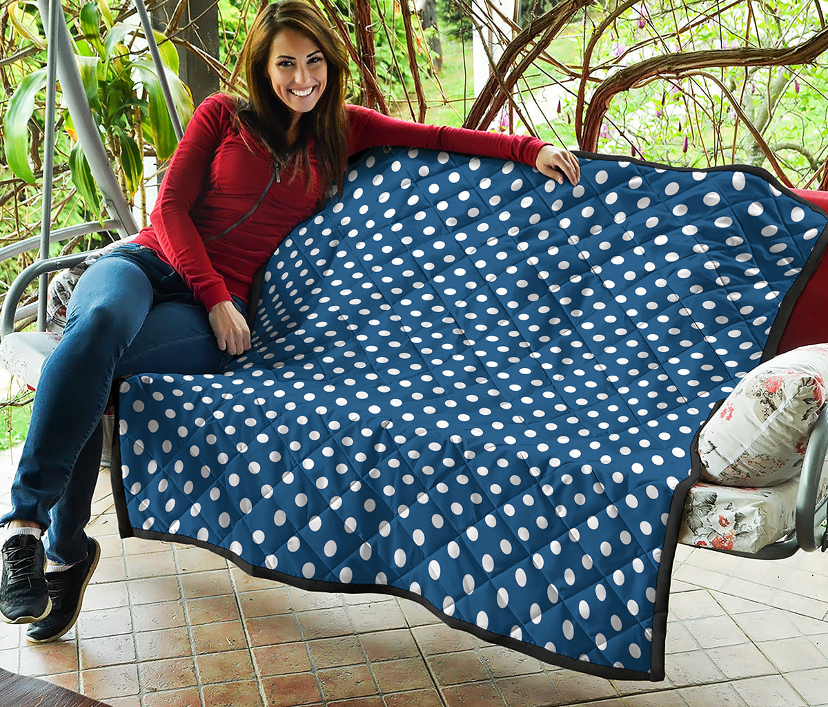 Navy And White Polka Dot Pattern Print Quilt