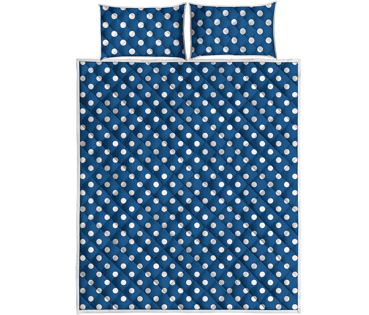 Navy And White Polka Dot Pattern Print Quilt Bed Set