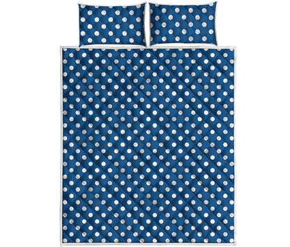 Navy And White Polka Dot Pattern Print Quilt Bed Set