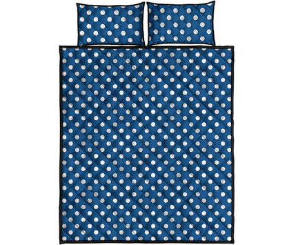Navy And White Polka Dot Pattern Print Quilt Bed Set