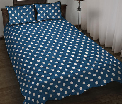 Navy And White Polka Dot Pattern Print Quilt Bed Set