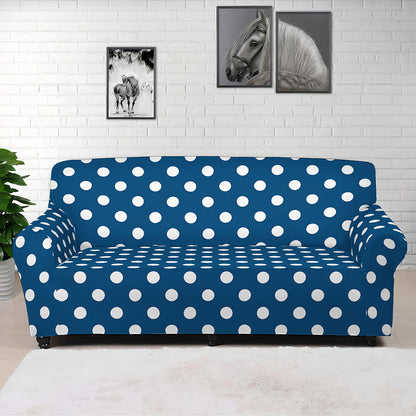 Navy And White Polka Dot Pattern Print Sofa Cover