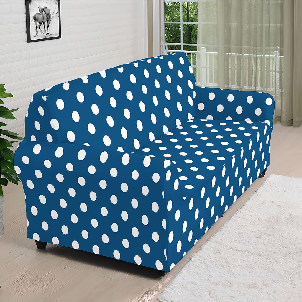 Navy And White Polka Dot Pattern Print Sofa Cover
