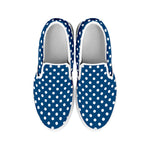 Navy And White Polka Dot Pattern Print White Slip On Shoes