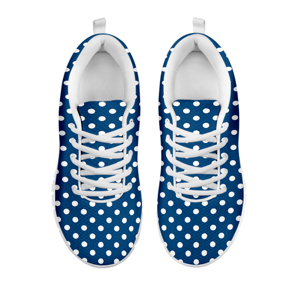 Navy And White Polka Dot Pattern Print White Sneakers