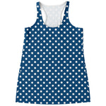 Navy And White Polka Dot Pattern Print Women's Racerback Tank Top