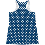 Navy And White Polka Dot Pattern Print Women's Racerback Tank Top