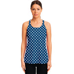 Navy And White Polka Dot Pattern Print Women's Racerback Tank Top