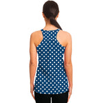 Navy And White Polka Dot Pattern Print Women's Racerback Tank Top