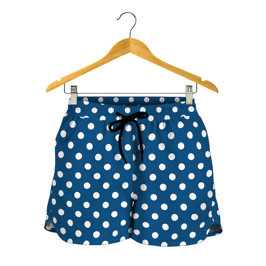 Navy And White Polka Dot Pattern Print Women's Shorts